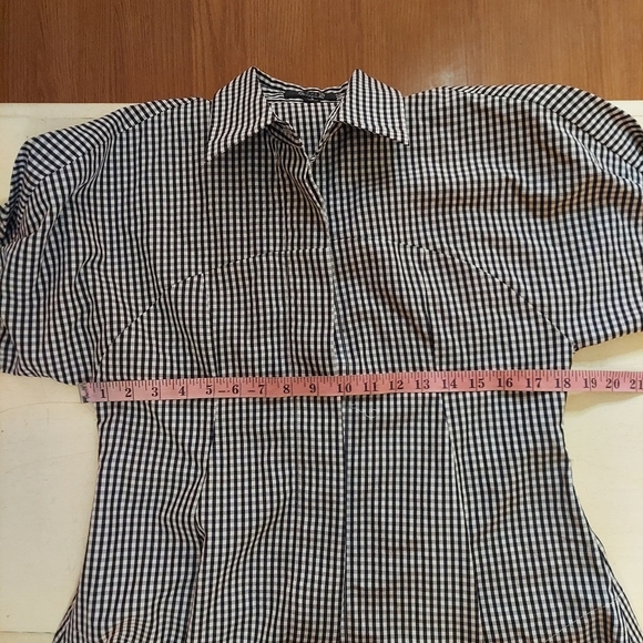 AZI gingham short sleeve button up shirt tailored black white size small - Picture 7 of 9
